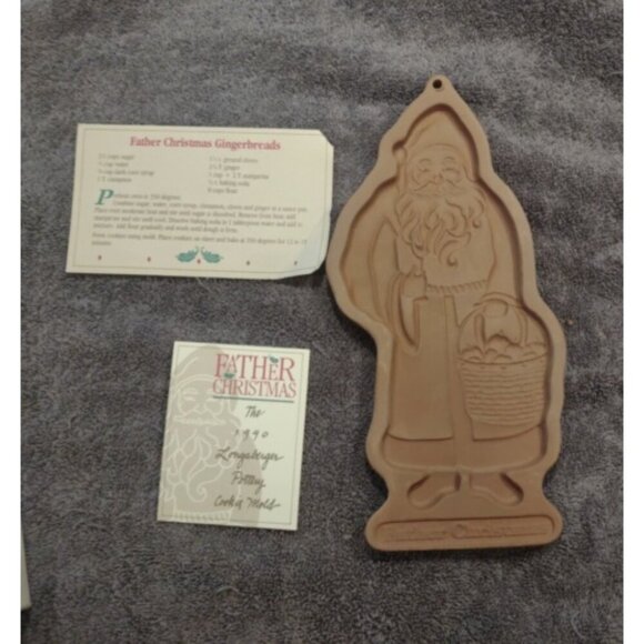Longaberger Pottery Cookie Mold 1990 Father Christmas St Nick - Picture 1 of 5